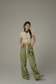 Basic Color String Cargo Wide Pants