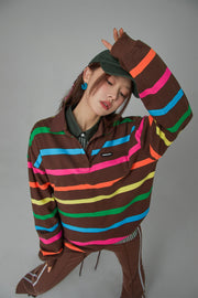 Polo Neck Rainbow Stripes Sweatshirt