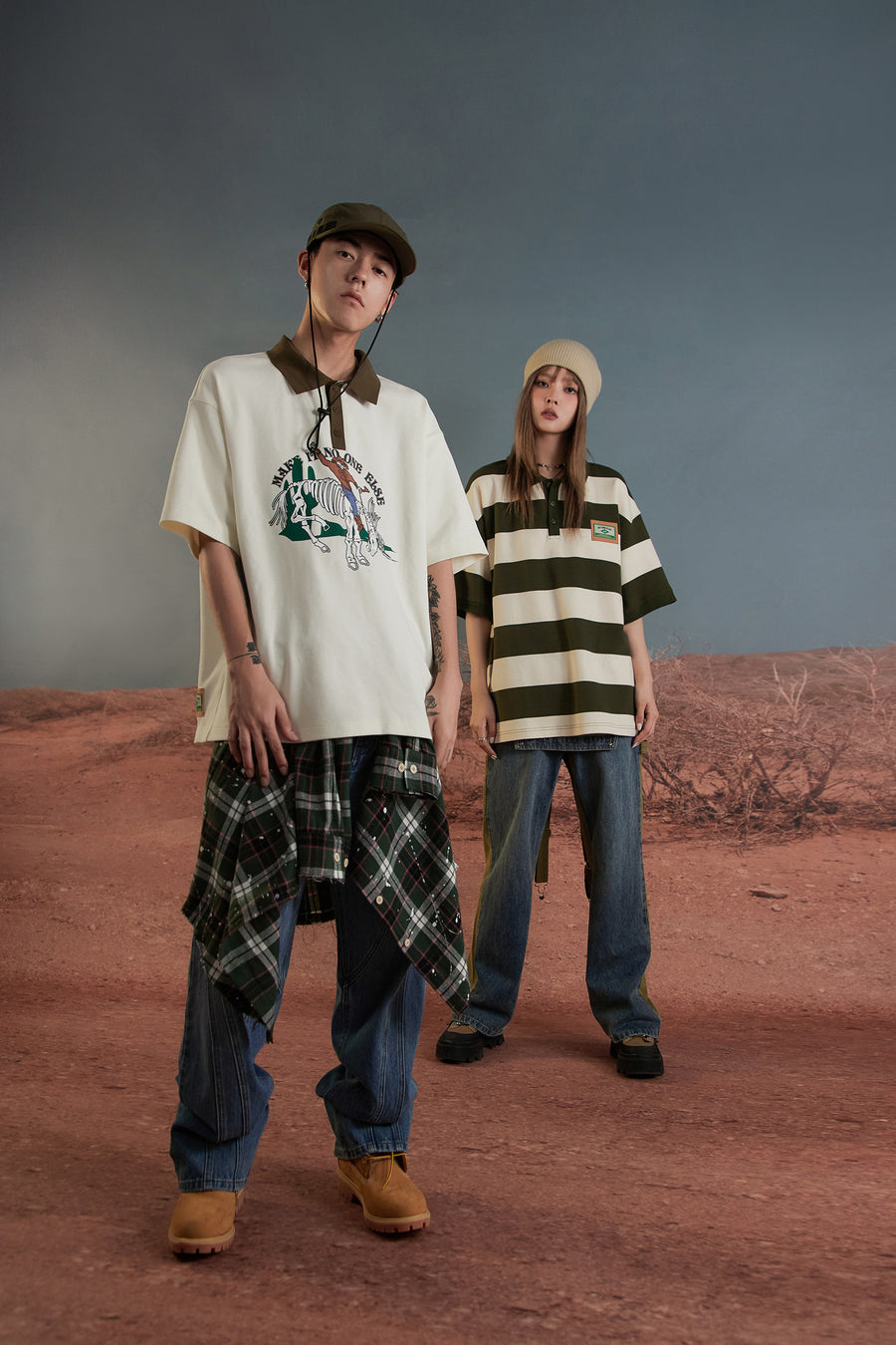 CHUU Skeleton Cowboy Polo T-Shirt