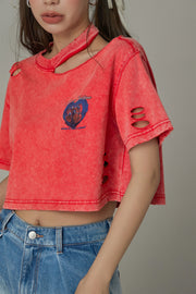 Distressed One-Shoulder Cropped T-Shirt