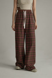 Check Wide Casual Stright Pants