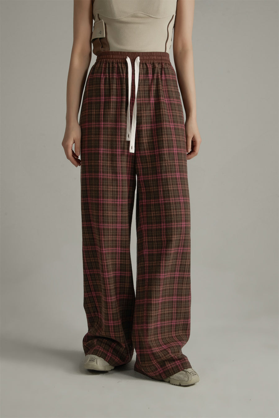 CHUU Check Wide Casual Stright Pants