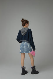 Washed Denim Unbalanced Mini Skirt