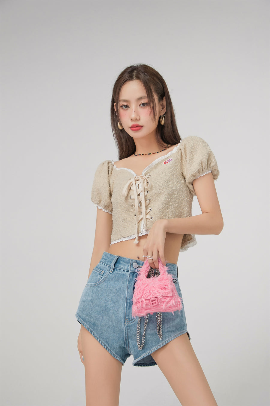 CHUU Corset Puff Sleeve Blouse