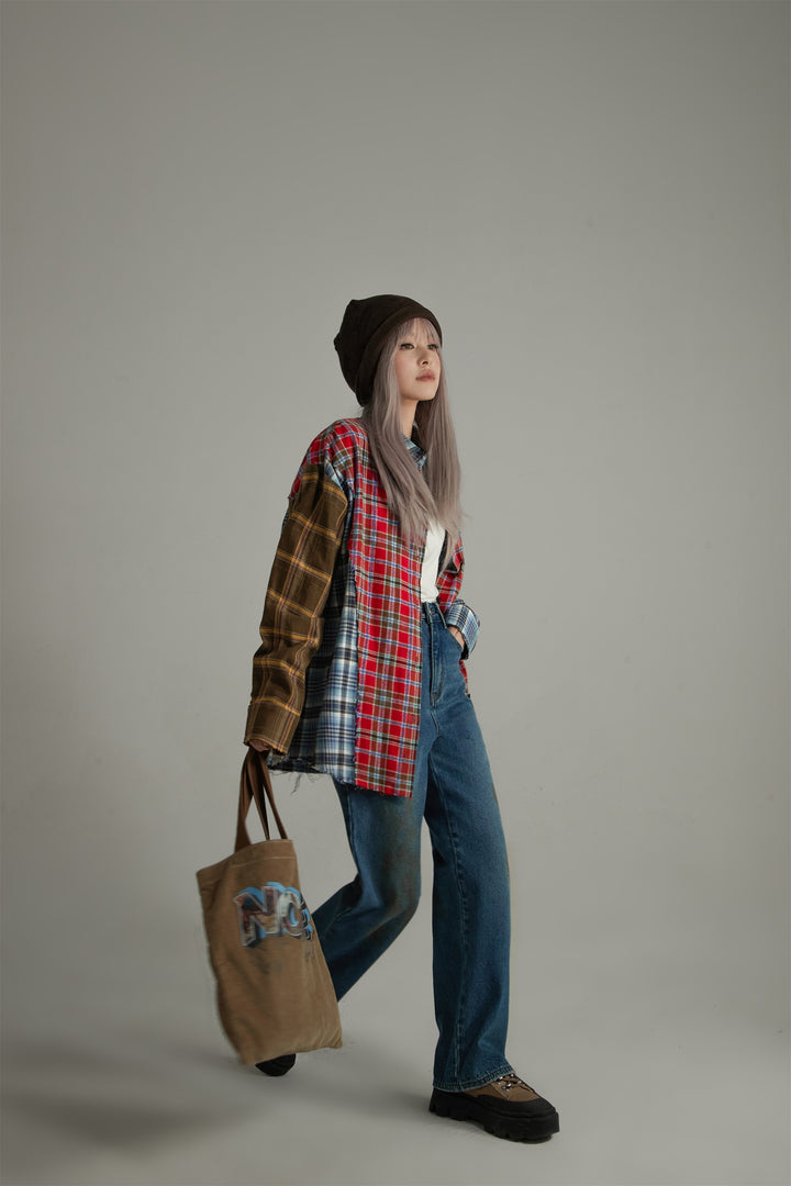 Color Matching Check Loose Fit Shirt