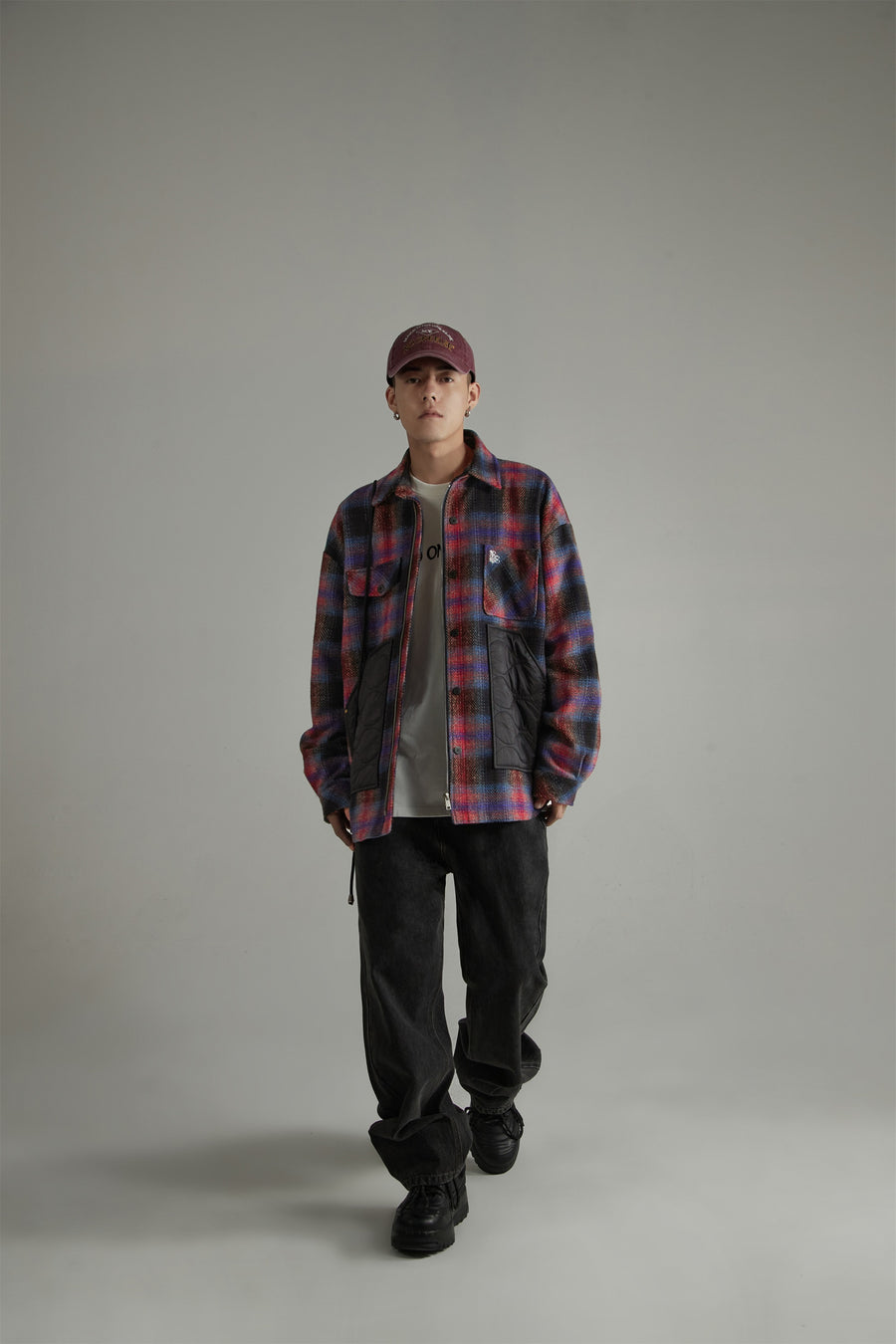 CHUU Color Block Check Loose Fit Coat