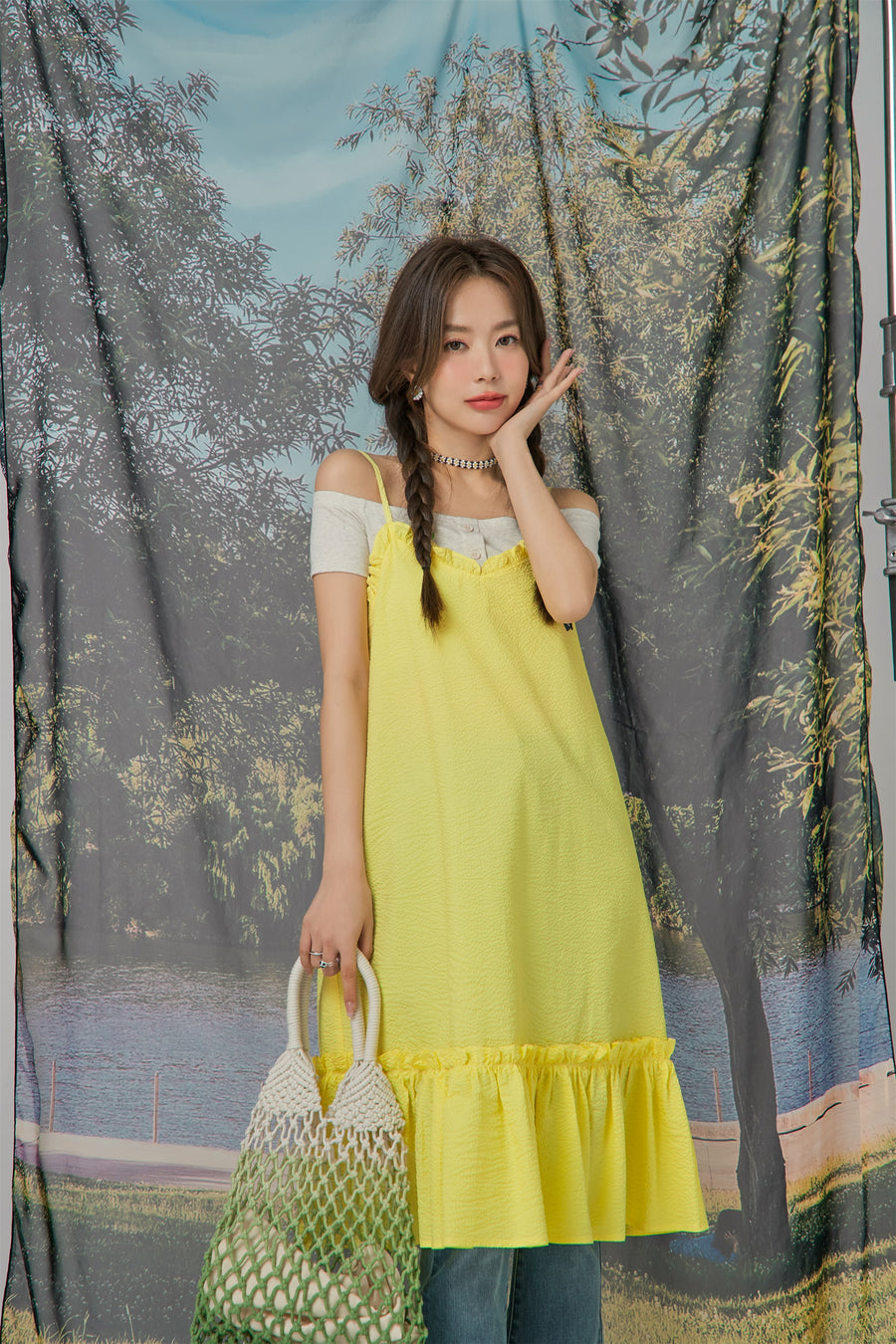 CHUU Sweet Summer Frills Cami Dress