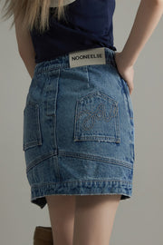 Unbalanced A-Line Denim Skirt