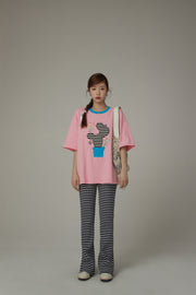 Lined Catcus Color Loose Fit T-Shirt