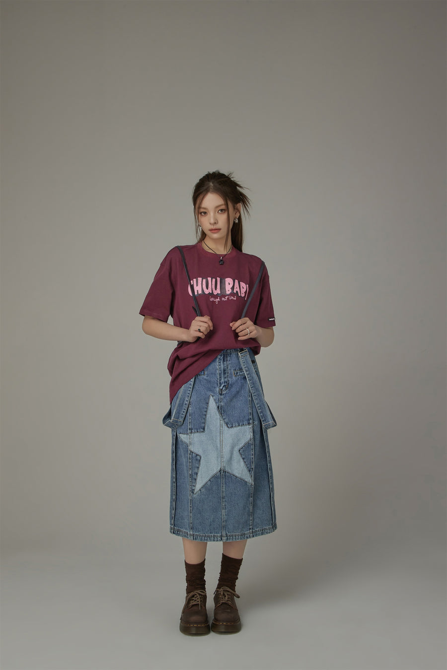 CHUU Star Denim Overall Skirt