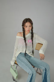 V-Neck See-Through Crochet Sweater