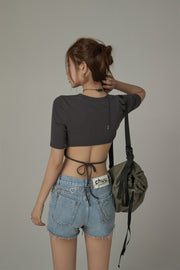 Size Doesnt Matter Back Cut Out Cropped T-Shirt