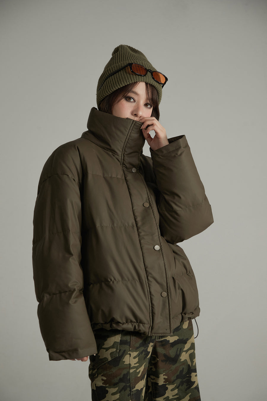 CHUU Simple String Overfit Padded Jacket