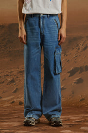 Long Cargo Pockets Wide Jeans