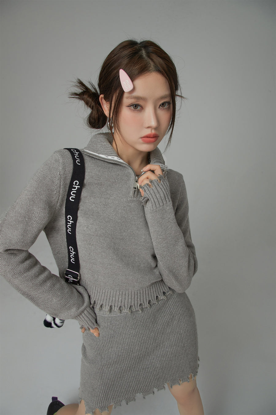 CHUU Candy Crop Half Zip-Up Knit Top