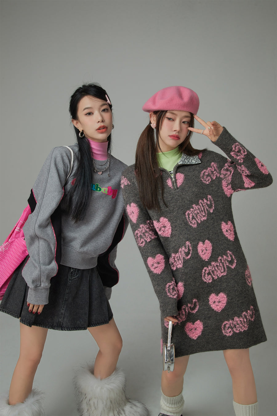 CHUU Chuu Heart Half Zip-Up Dress