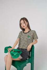 Leo Print Overfit Crop T-Shirt