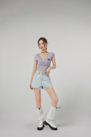 Stripe Front Button Crop Top