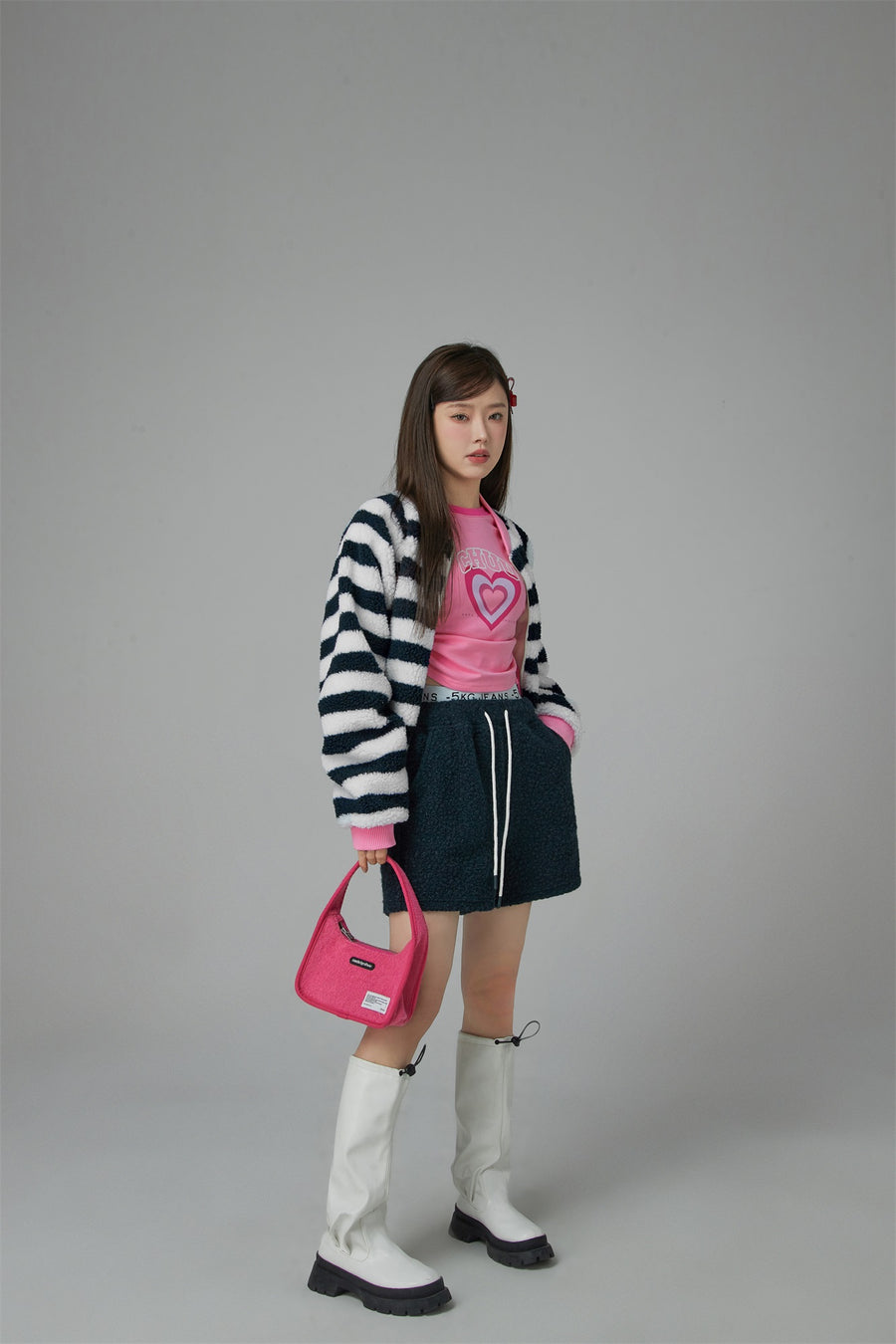 CHUU I Am The One Striped Loose-Fit Fleece Jacket