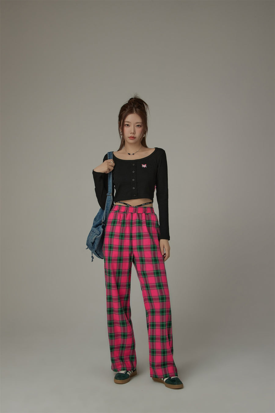 CHUU Check Wide Pants