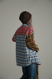 Color Matching Check Loose Fit Shirt