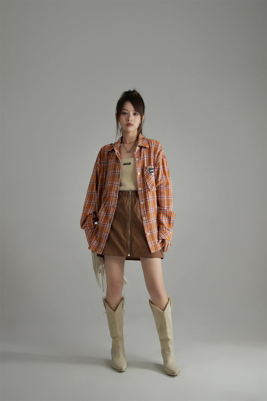 CHUU Check Print Loose Fit Button-Up Shirt