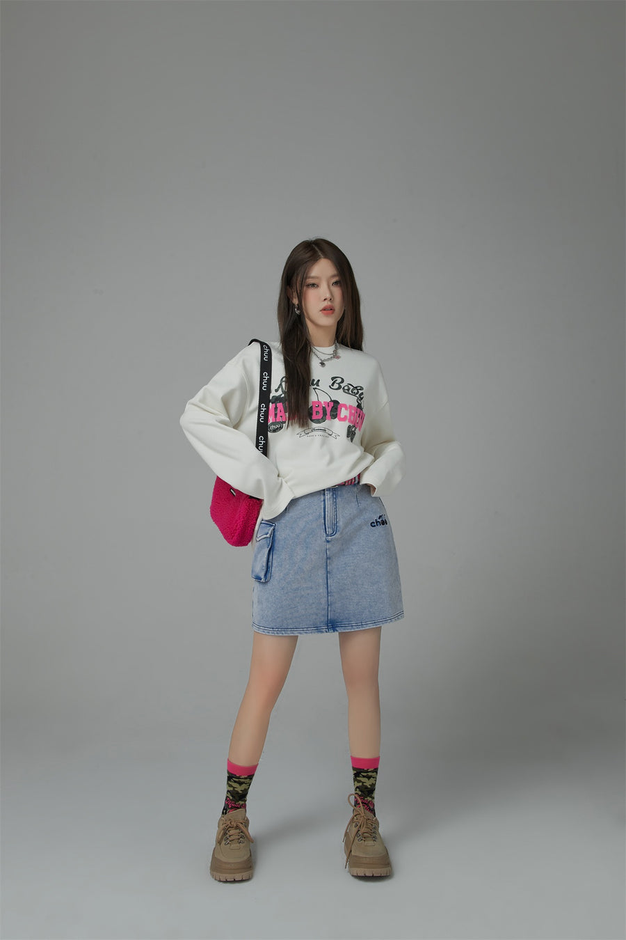 CHUU One Thing About Me High-Waist A-Line Denim Skirt