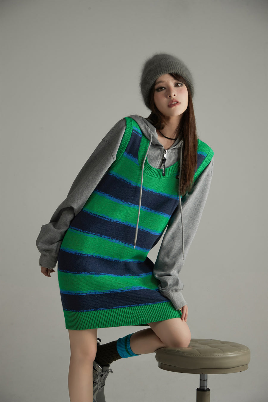 CHUU Striped Loose Fit Knit Sleeveless Dress