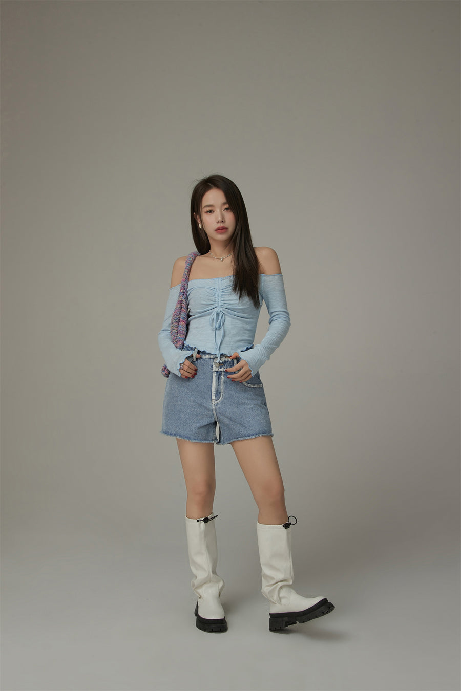 CHUU Washed Half Denim Shorts