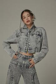 Back Cut Out Cropped Denim Jacket