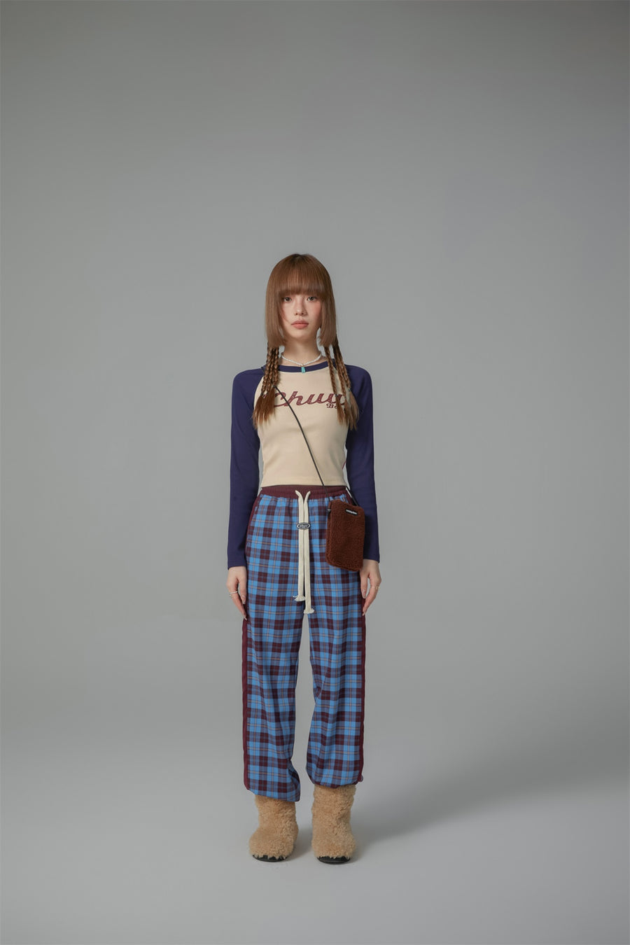 CHUU Check String Wide Casual Pants