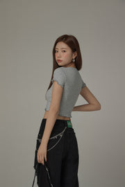 Chuu Cherry Lettuce Hem Cropped Top