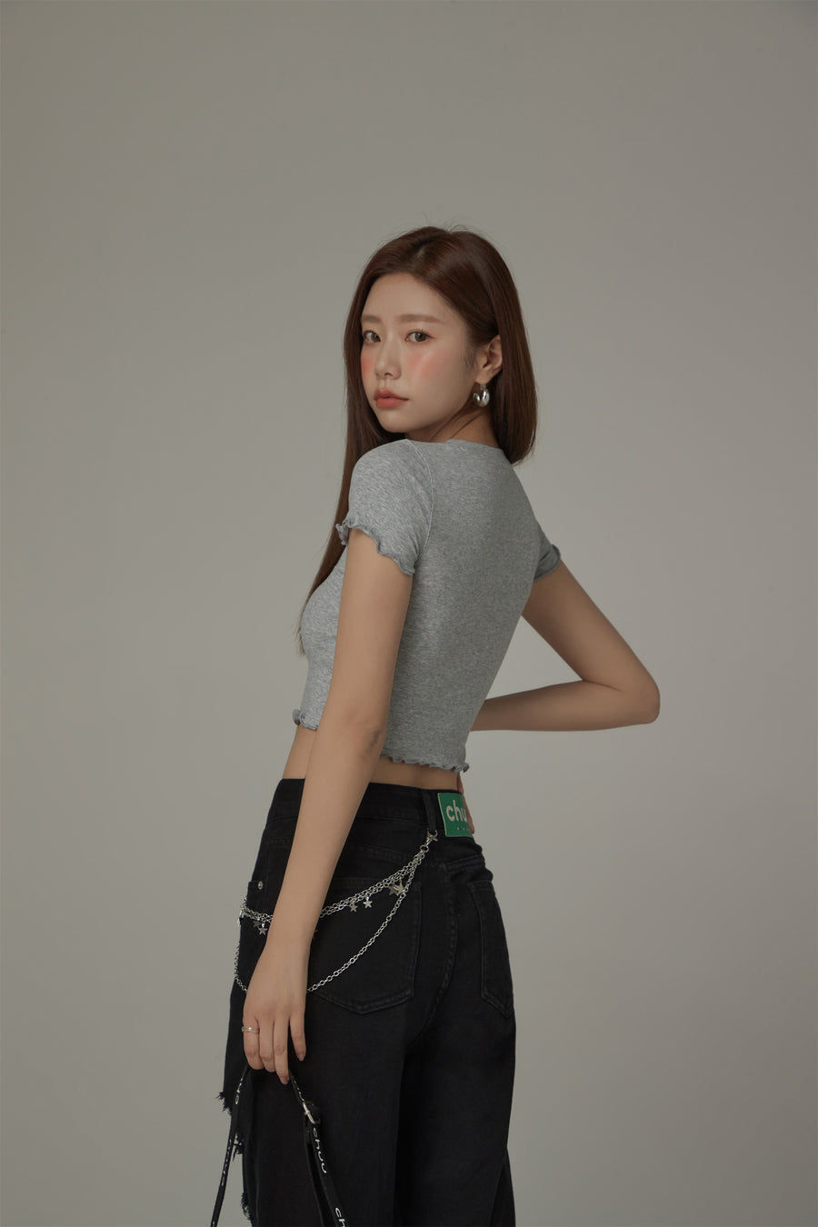 CHUU Chuu Cherry Lettuce Hem Cropped Top