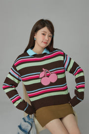 Stayed Up All Night Cherry Stripe Knit Sweater