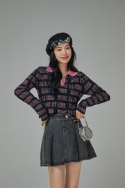 Too Sweet Chuu Lettering Open Collar Knit Top