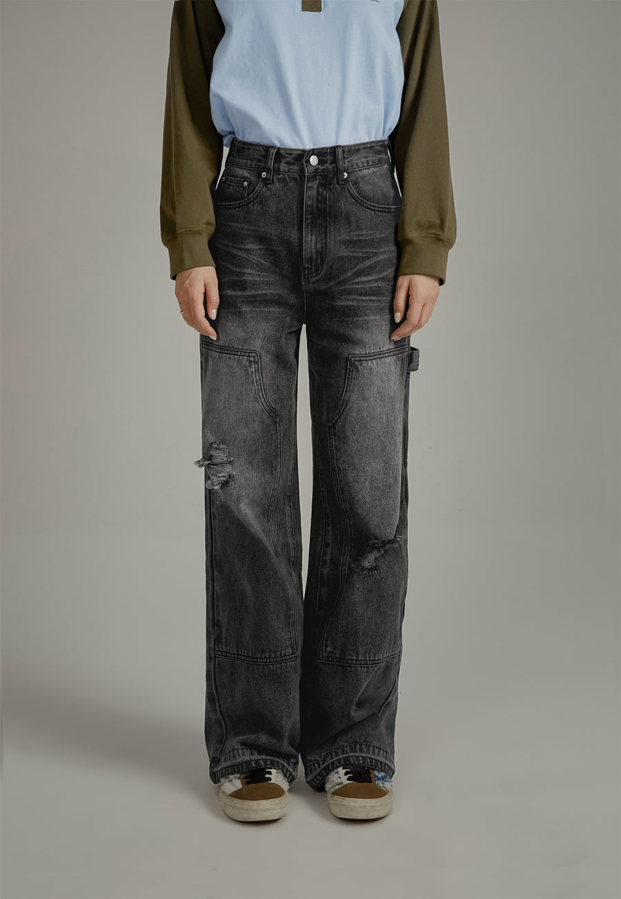 CHUU Wash Distressed Denim Jeans