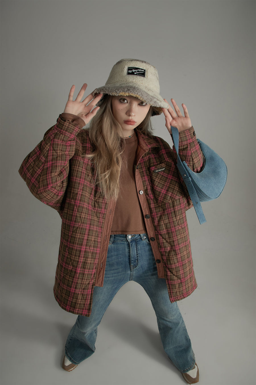 CHUU Check Loose Quilted Jacket