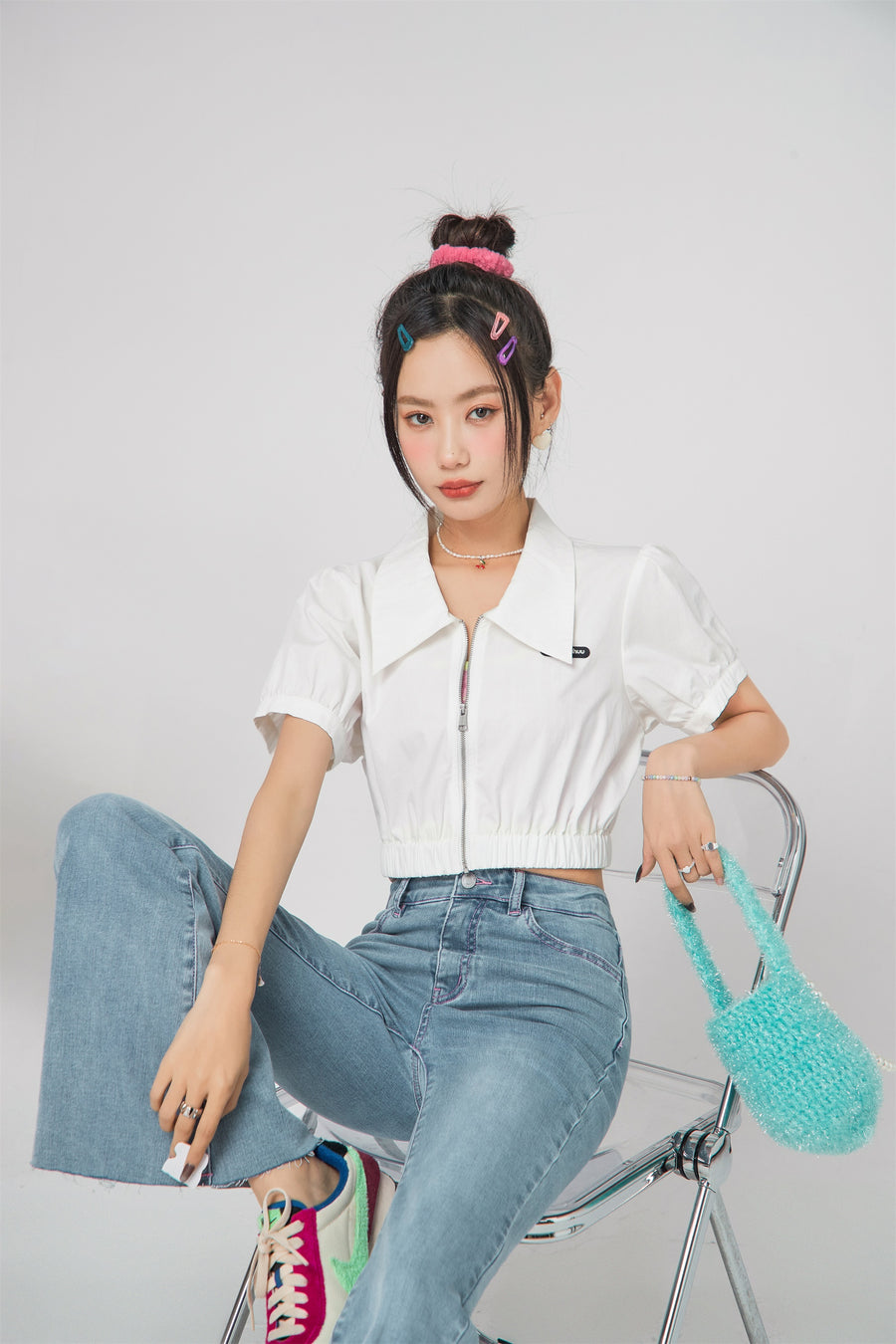 CHUU Puff Sleeve Cropped Shirt