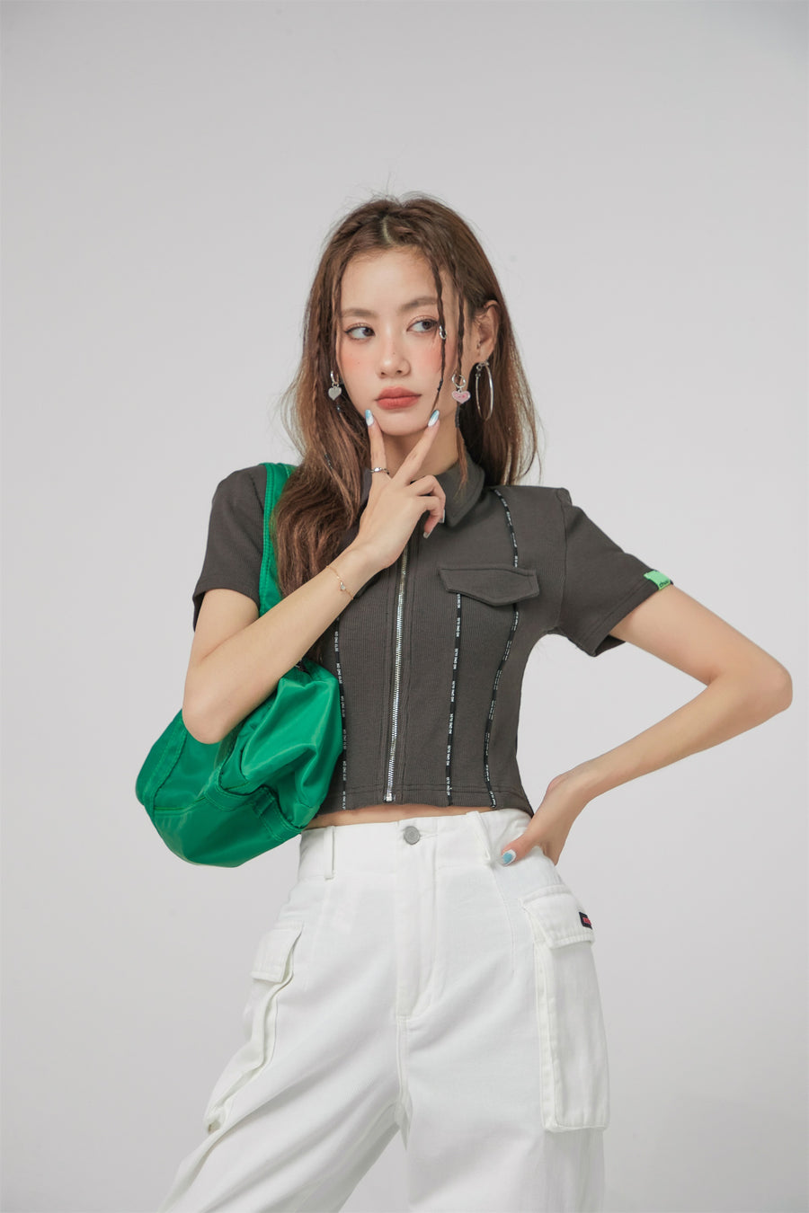 CHUU Zip-Up Short-Sleeve Cardigan