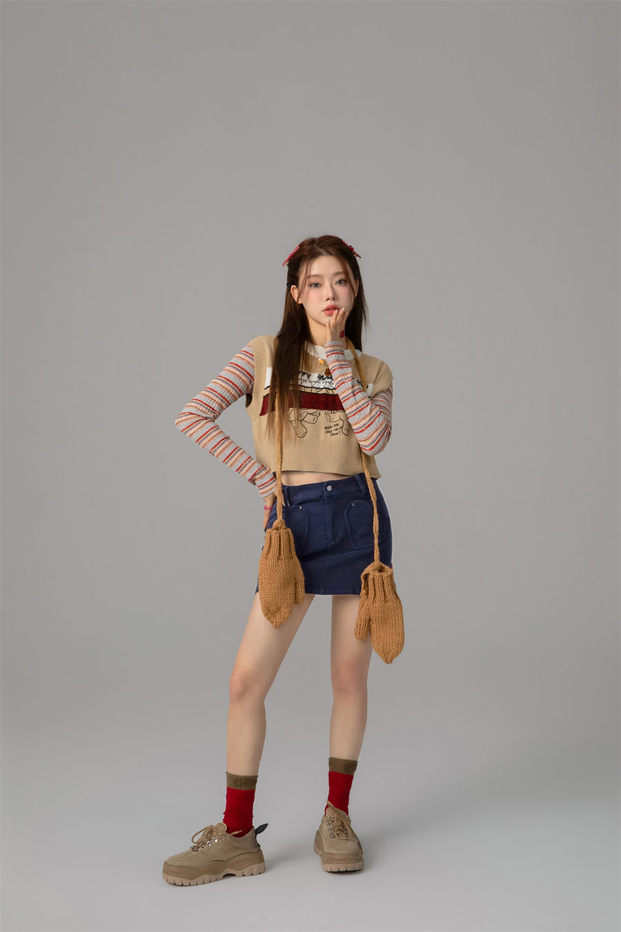 CHUU Heart Pocket Denim Mini Skirt