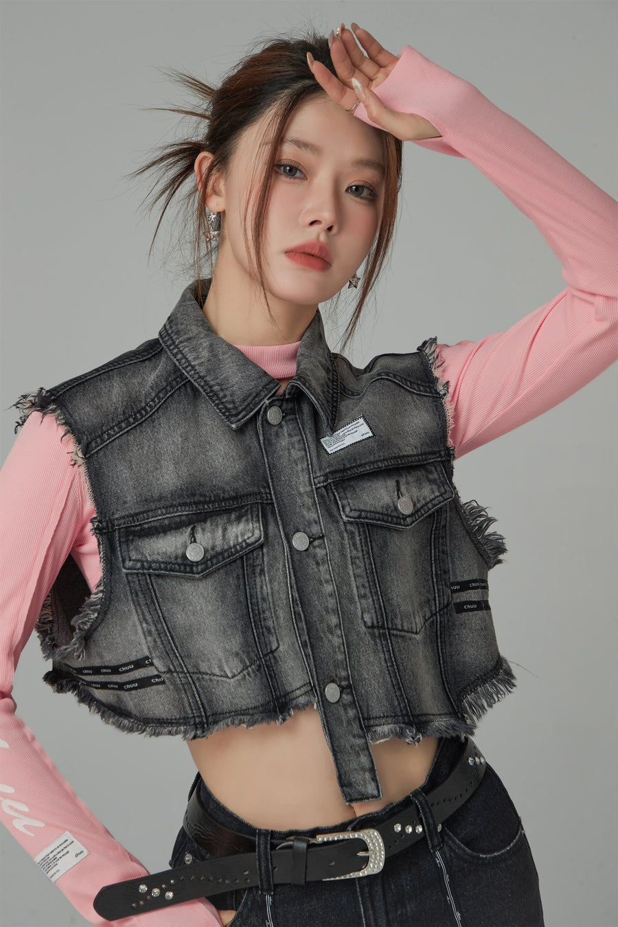 CHUU Raw Edge Denim Vest