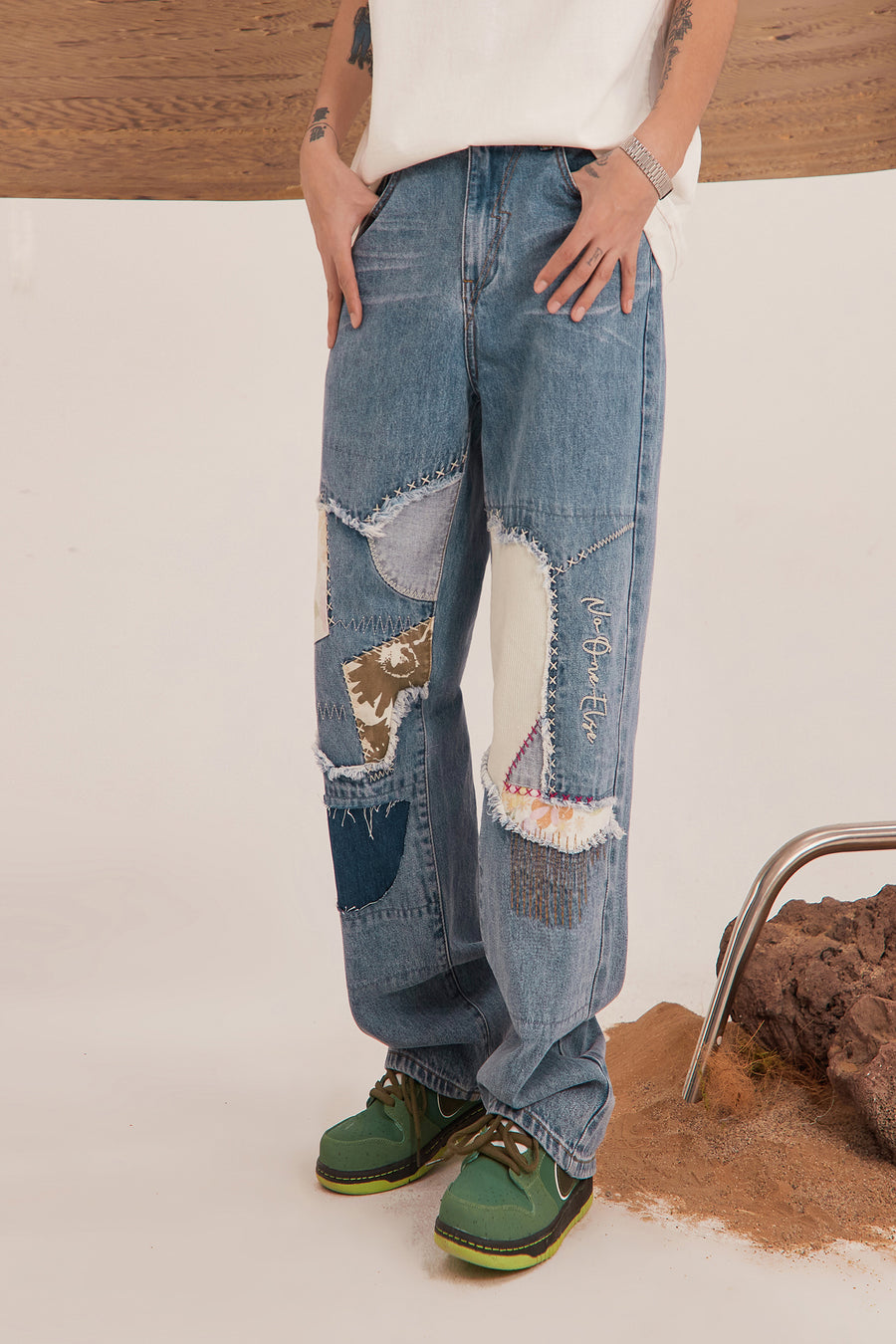 CHUU Patchwork Vintage Wide Jeans