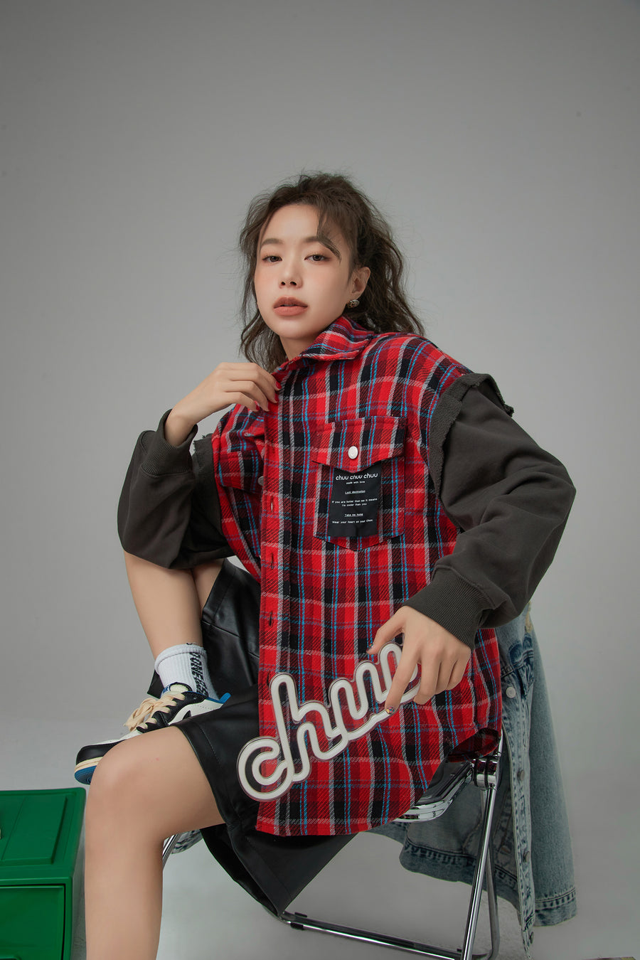 CHUU It Has Been A While Plaid Shacket