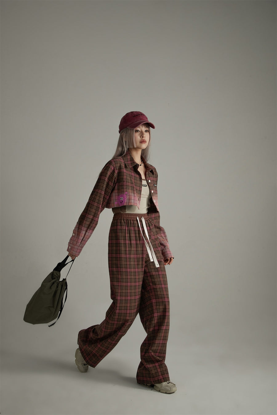 CHUU Check Wide Casual Stright Pants