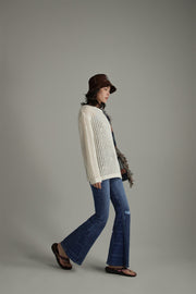 Ribbed Open Knit Loose Fit Sweater