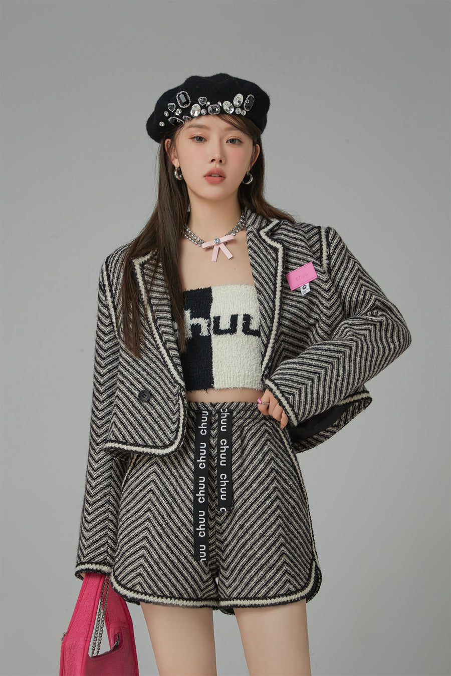 CHUU Big Time Luck Striped Loose Fit Short Jacket