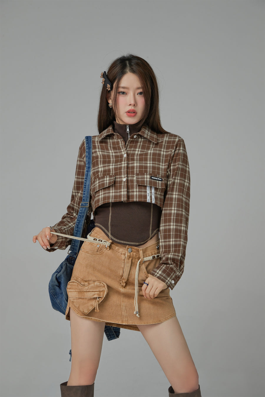 CHUU Heart Pocket Denim Skirt