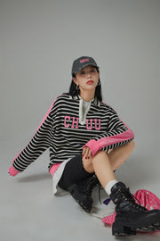 I Like You Half Zip-Up Color Stripe Sweatshirt