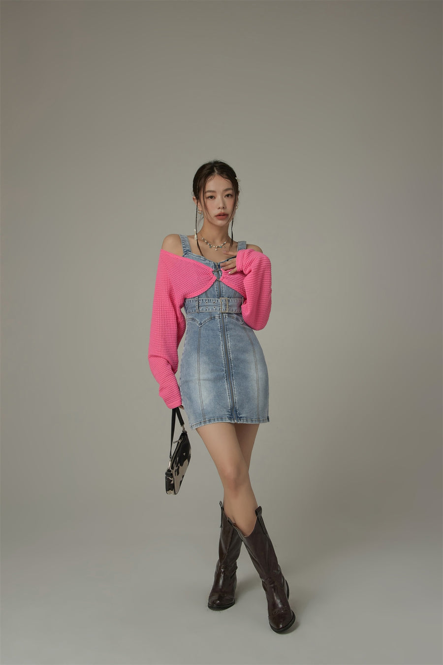 CHUU Denim Bustier Belt Mini Dress