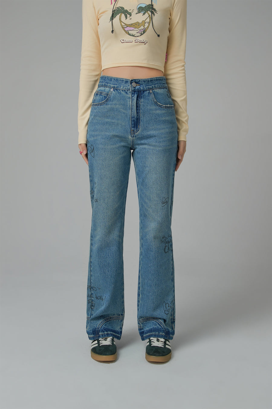 CHUU Written Notes Slim Bootcut Denim Jeans